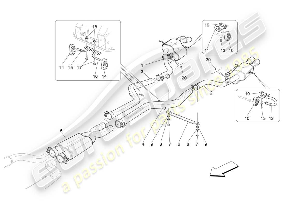 maserati granturismo (2015) silencers part diagram