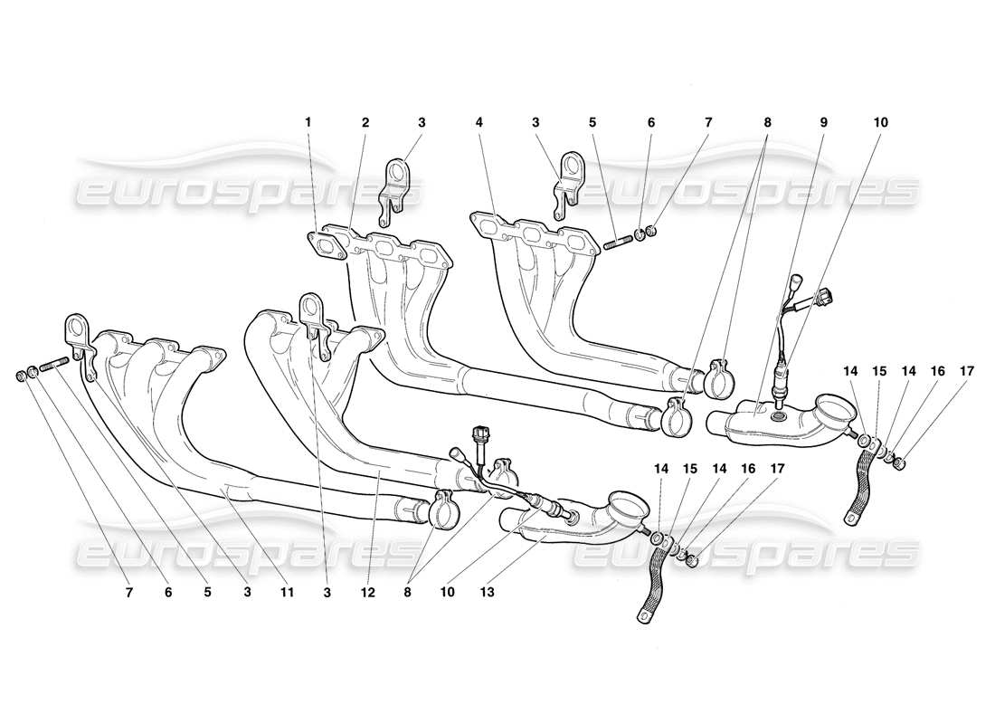 lamborghini diablo sv (1997) exhaust system part diagram