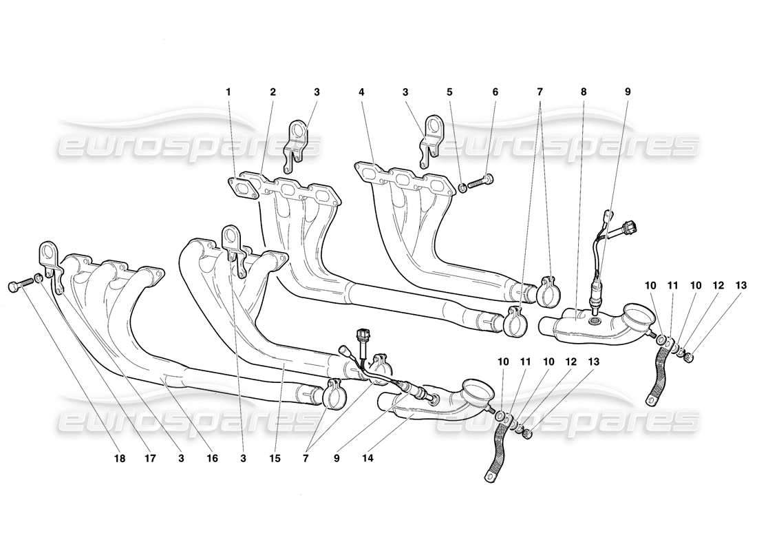 lamborghini diablo se30 (1995) exhaust system part diagram