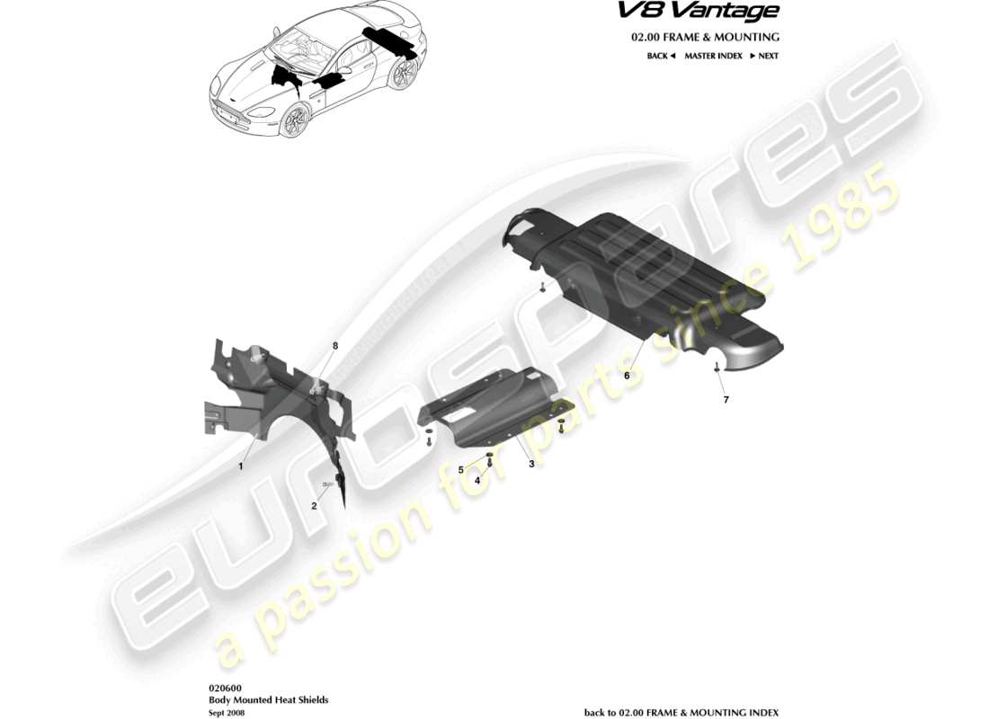 aston martin v8 vantage (2012) heat shields part diagram