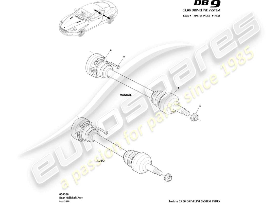 aston martin db9 (2004) rear halfshaft assembly parts diagram