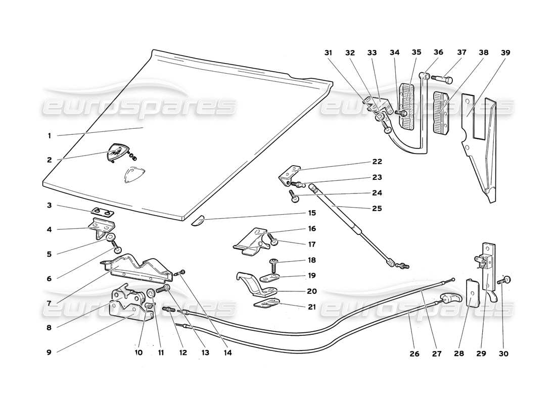 lamborghini diablo sv (1999) front hood parts diagram