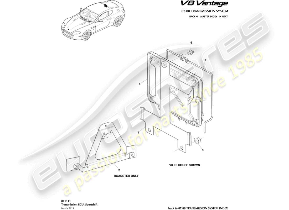 aston martin v8 vantage (2006) transmission ecu part diagram