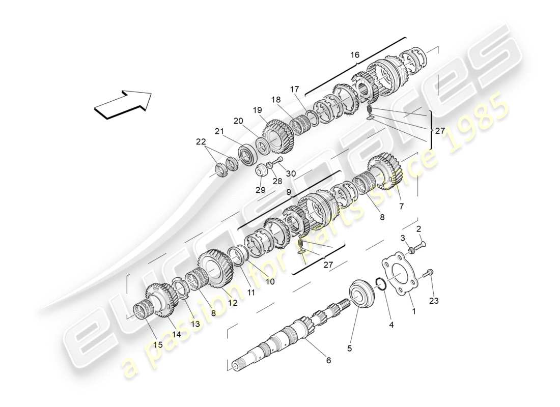 maserati granturismo s (2015) main shaft gears parts diagram