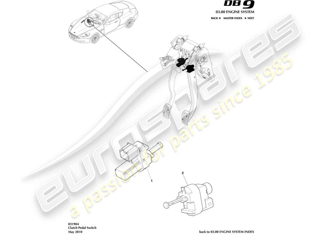 aston martin db9 (2011) clutch pedal switch part diagram