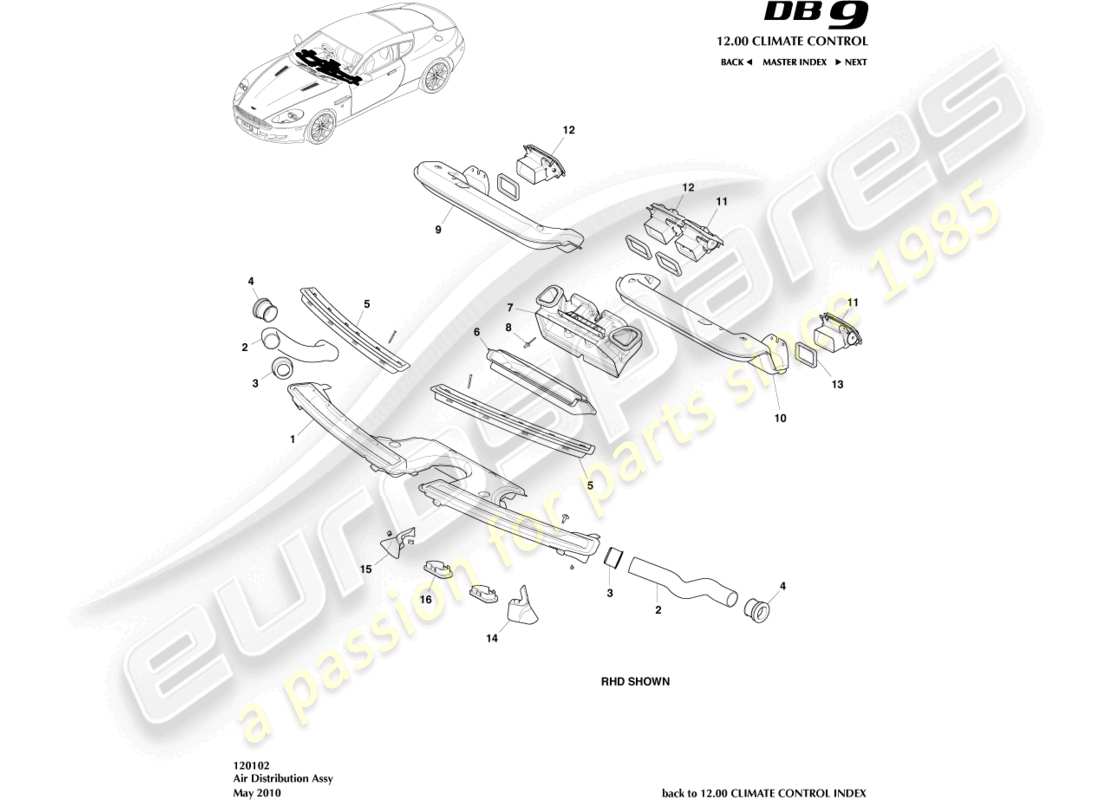 aston martin db9 (2011) air distribution components part diagram