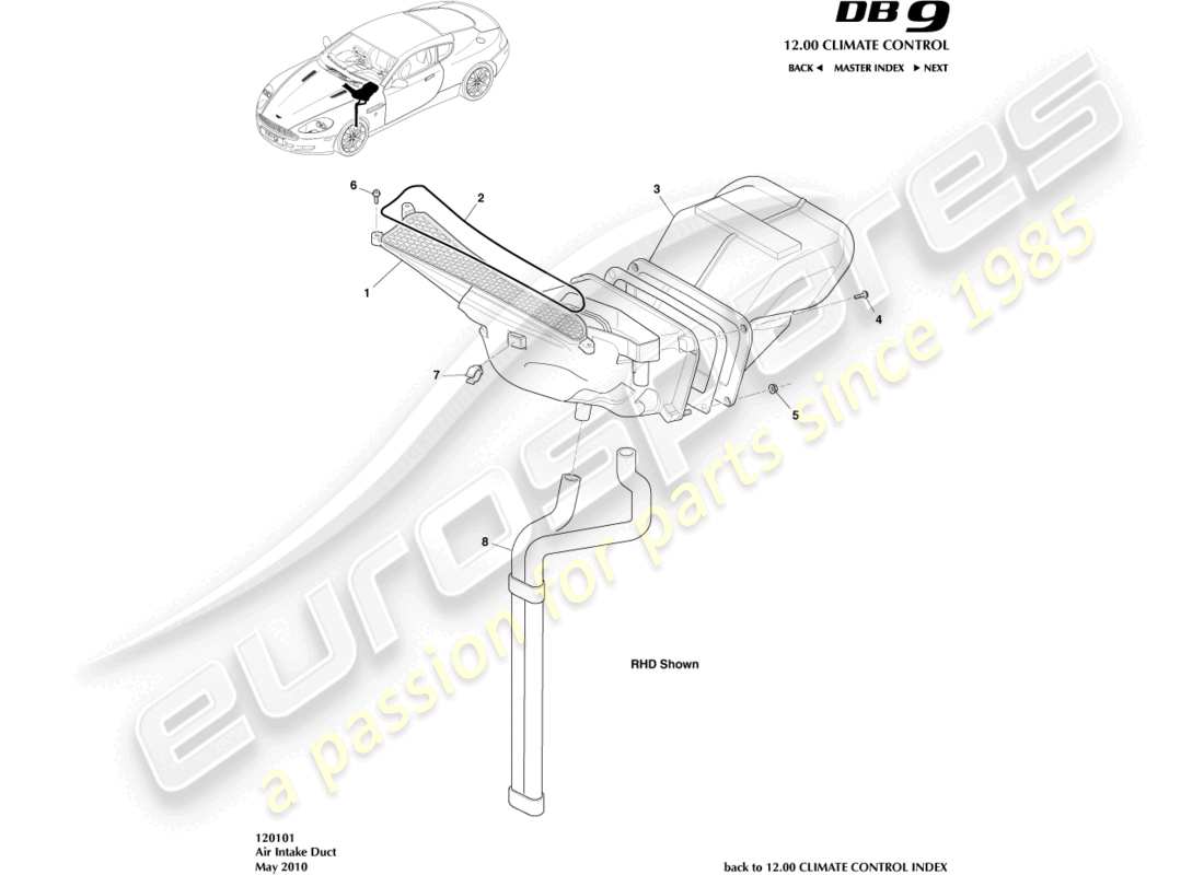 aston martin db9 (2011) air intake ducts part diagram