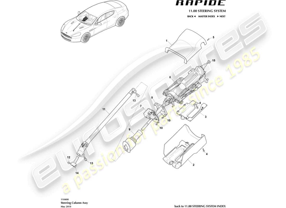 aston martin rapide (2011) steering column assembly part diagram