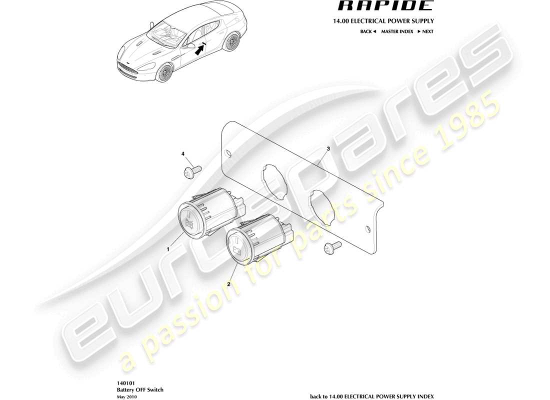 aston martin rapide (2011) battery off switch part diagram