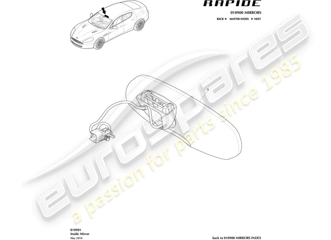 aston martin rapide (2010) interior mirror parts diagram