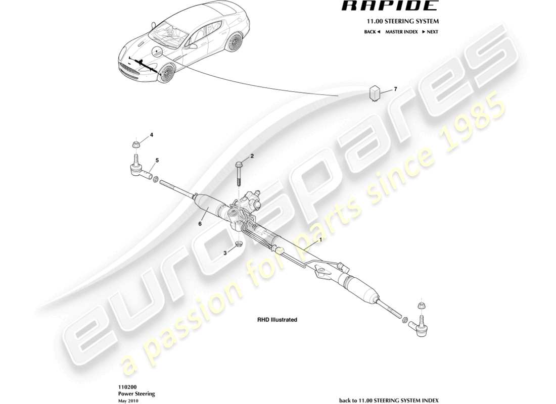 aston martin rapide (2010) steering rack parts diagram