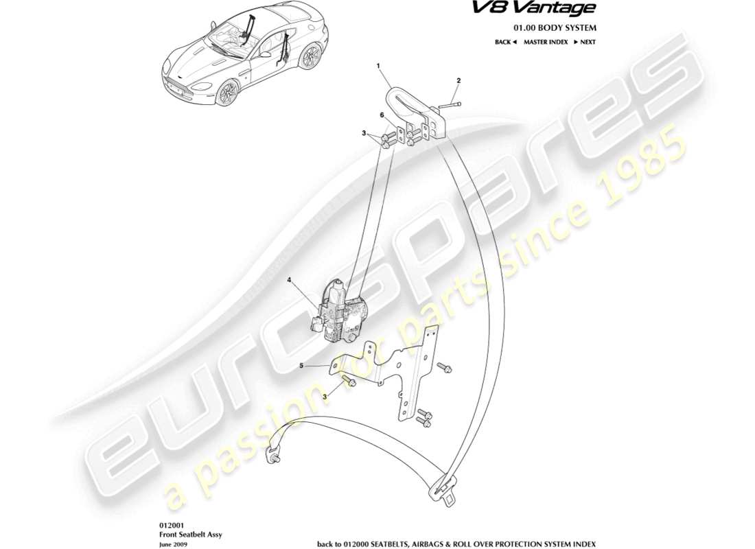 aston martin v8 vantage (2016) front seat belts part diagram