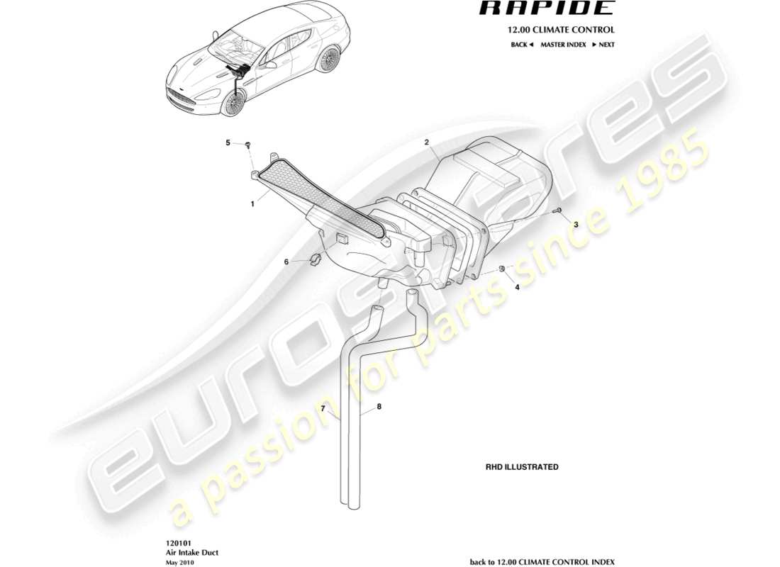 aston martin rapide (2019) air intake components part diagram