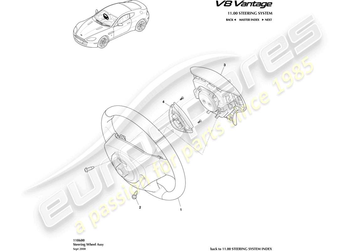 aston martin v8 vantage (2013) steering wheel assembly part diagram