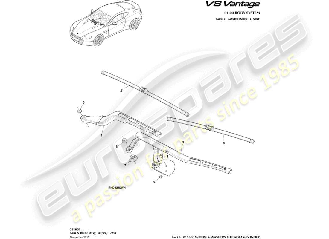 aston martin v8 vantage (2013) wiper blade assembly, 12my part diagram