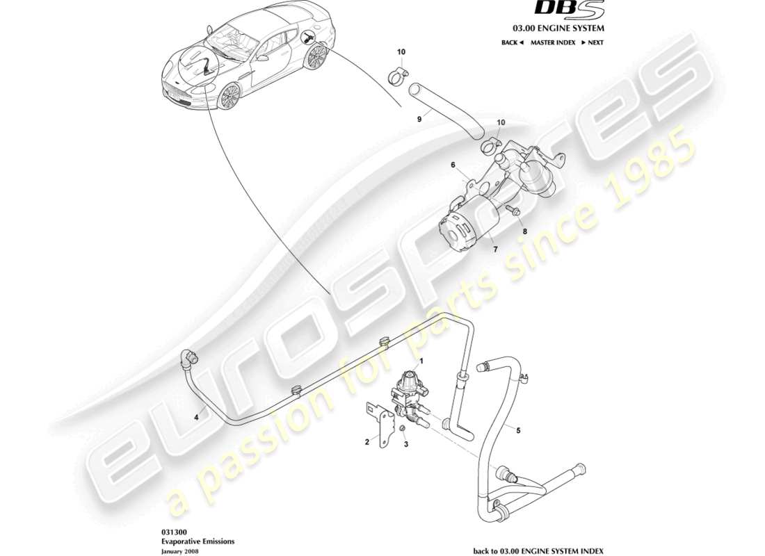 aston martin dbs (2007) evaporative emissions parts diagram