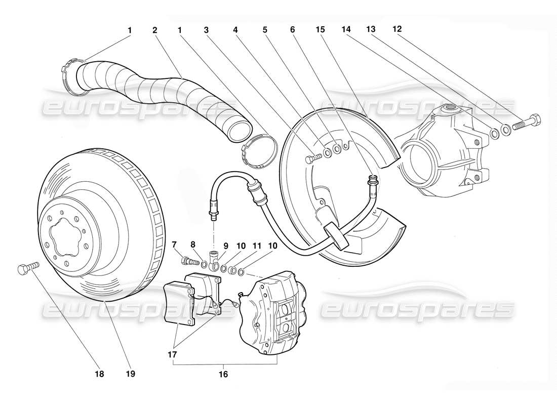 lamborghini diablo (1991) front brakes parts diagram