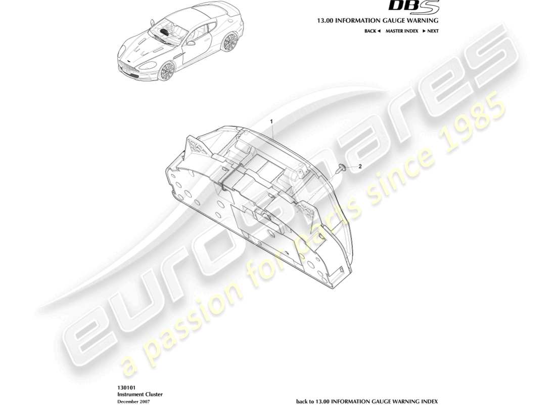 aston martin dbs (2007) instrument cluster parts diagram