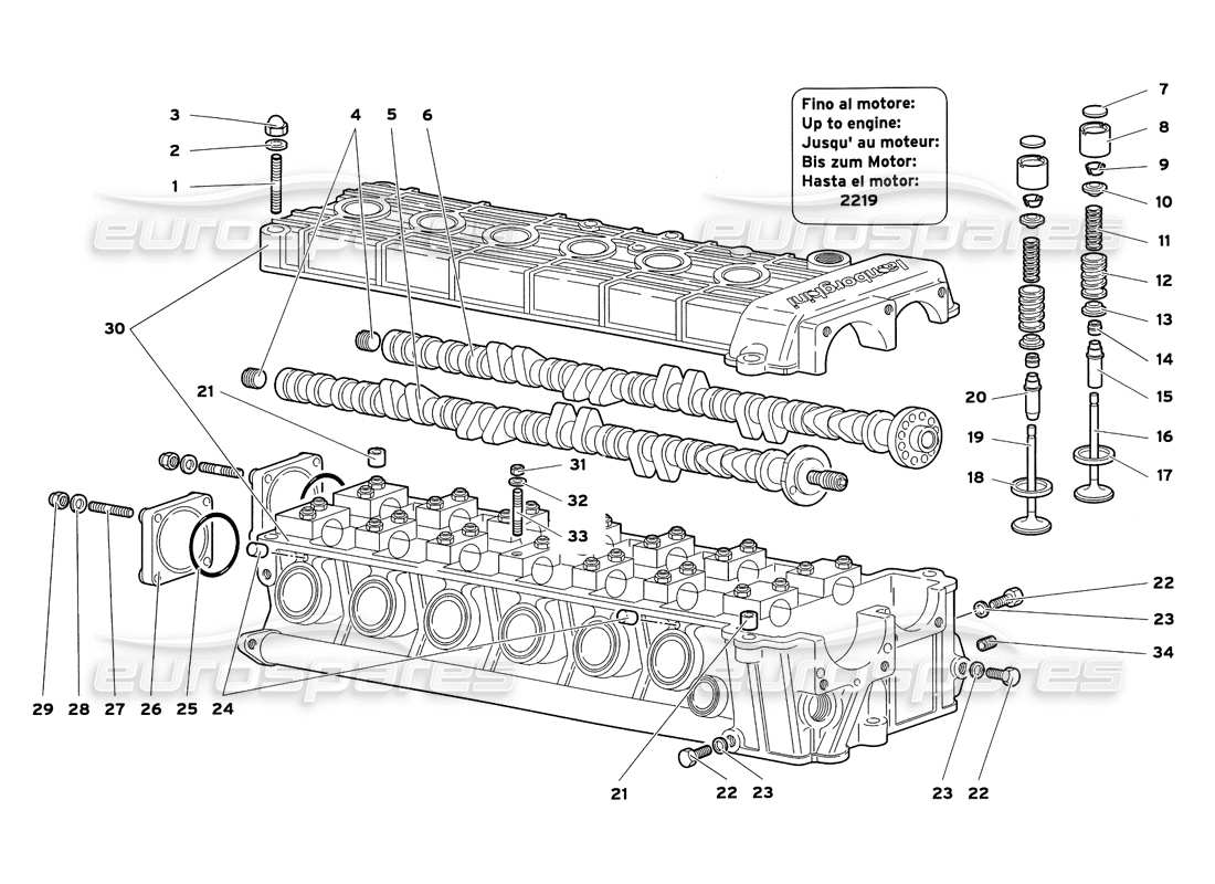 lamborghini diablo sv (1999) left cylinder head parts diagram