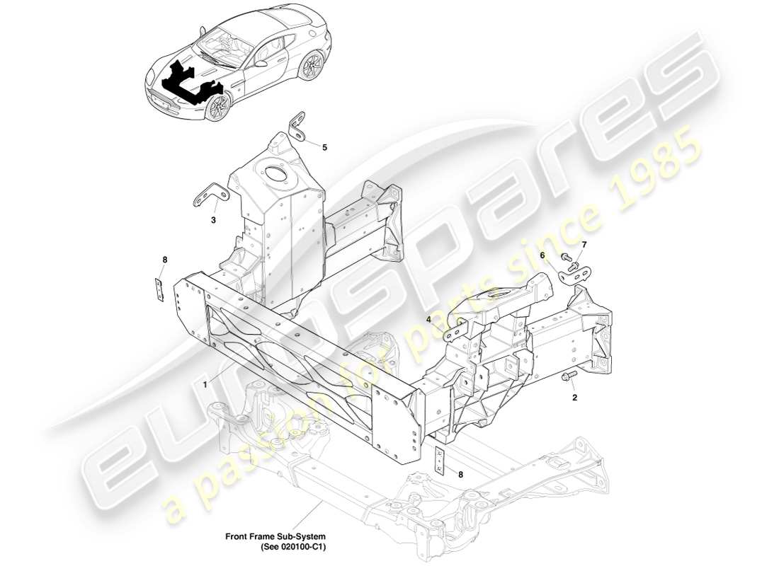 aston martin v8 vantage (2007) front structure part diagram