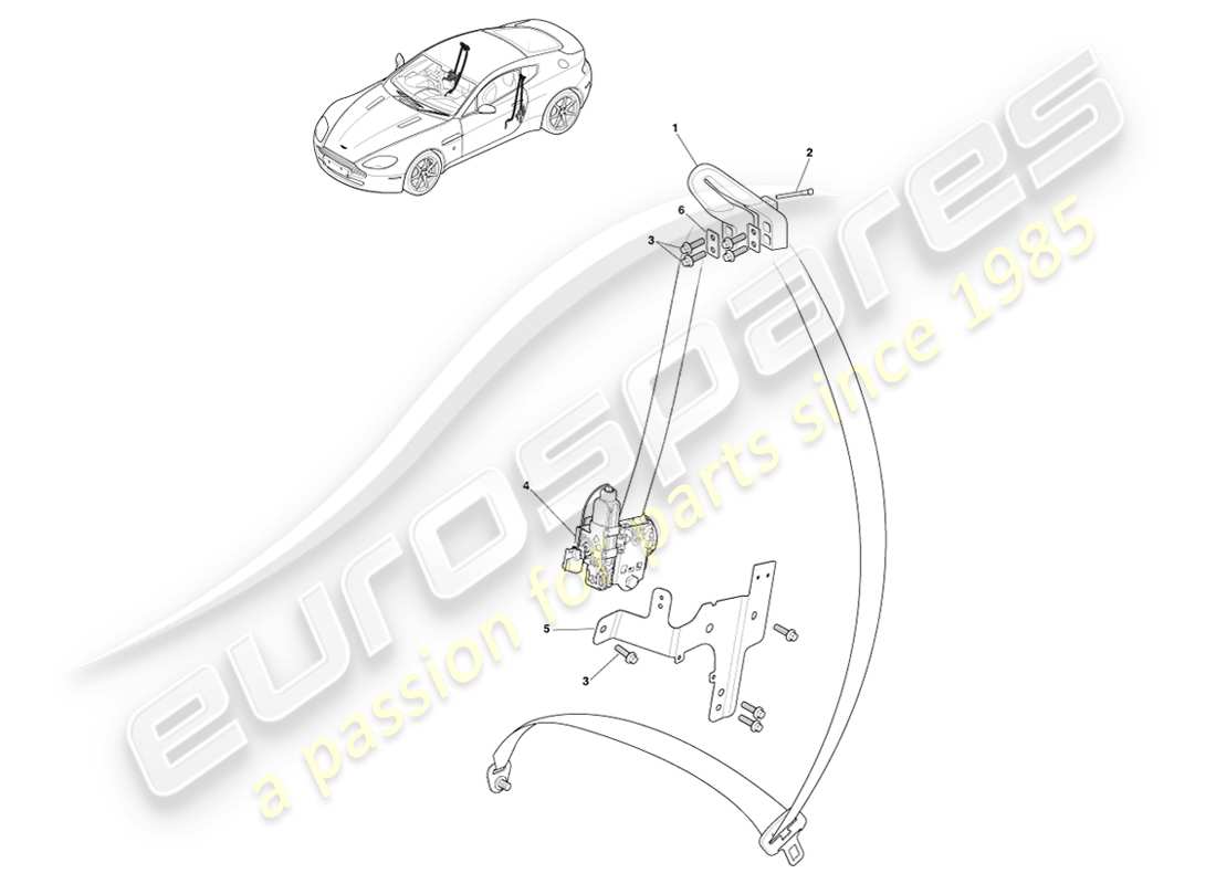 aston martin v8 vantage (2007) front seat belts part diagram