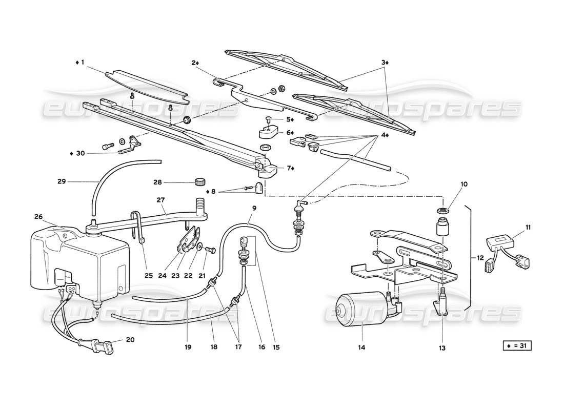 lamborghini diablo 6.0 (2001) windscreen wiper parts diagram