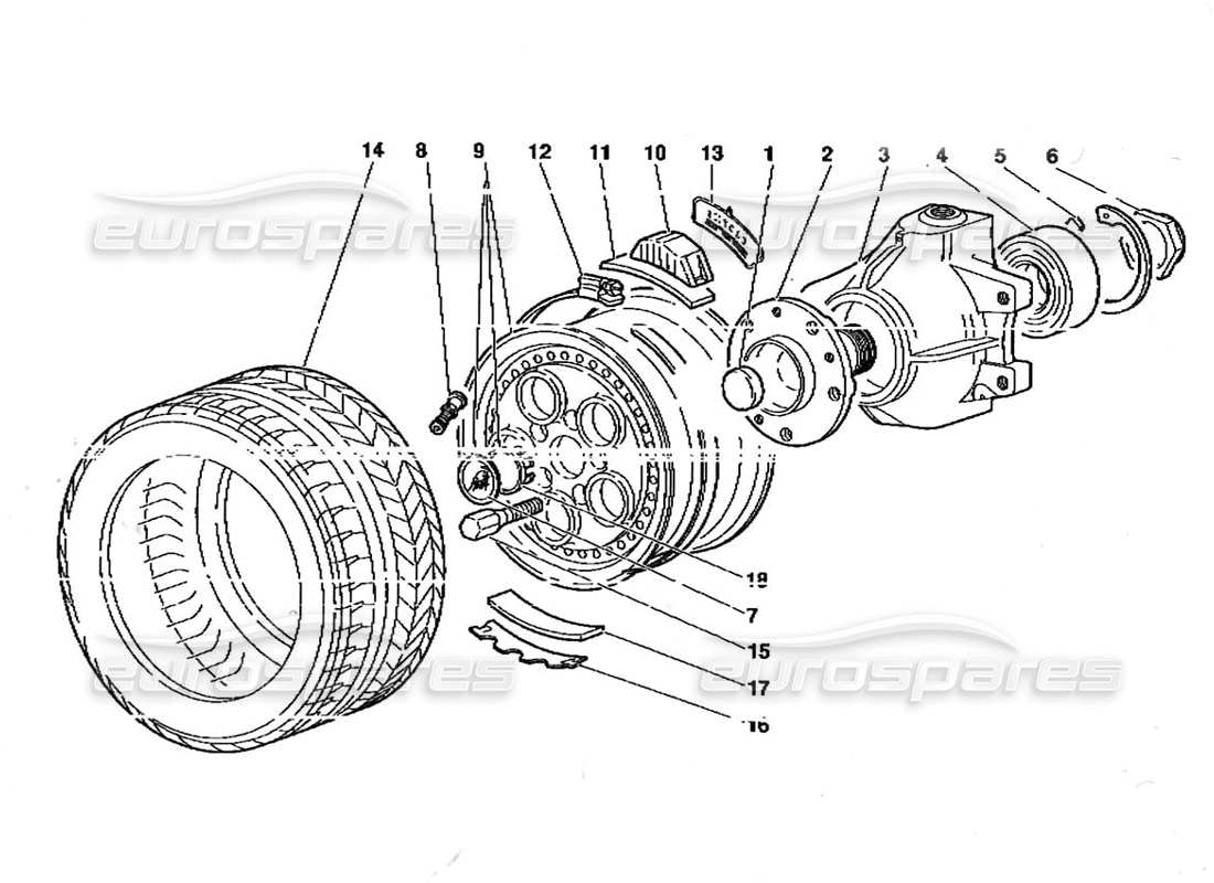 lamborghini diablo (1991) front wheel and hub carrier part diagram