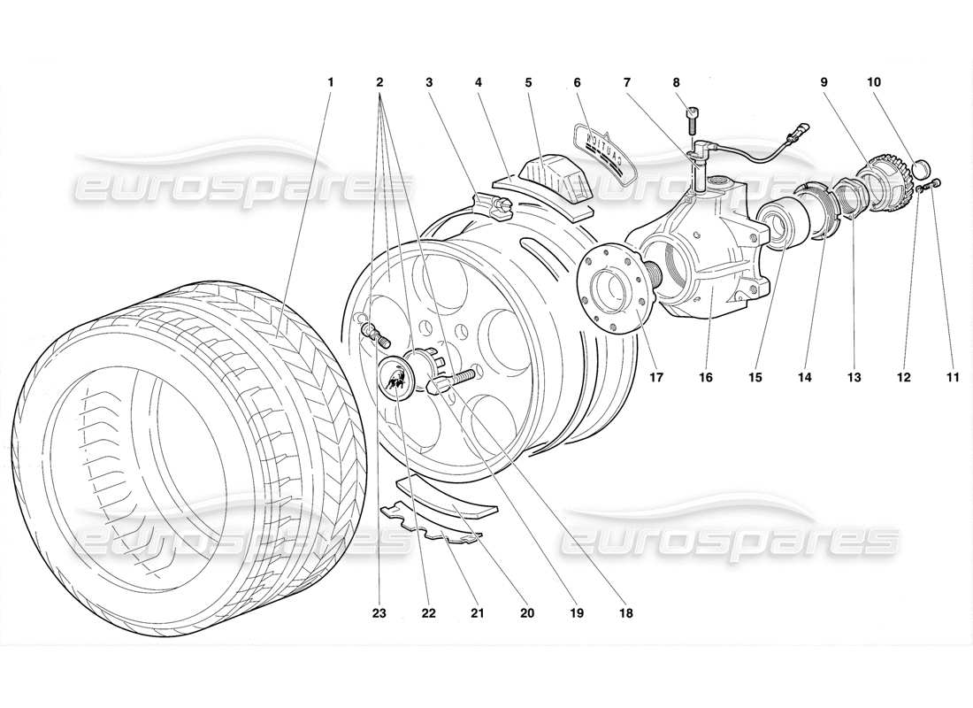 lamborghini diablo se30 (1995) front wheel and hub carrier part diagram