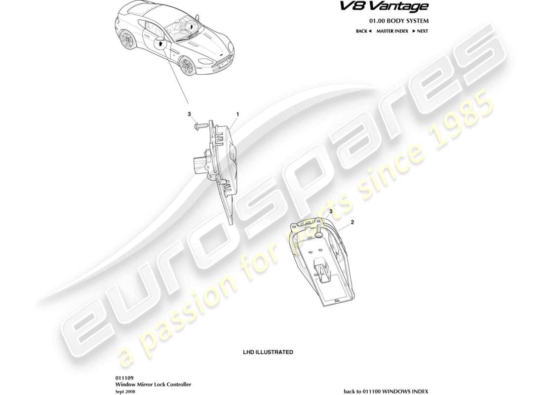 aston martin v8 vantage (2009) window/mirror lock controller part diagram