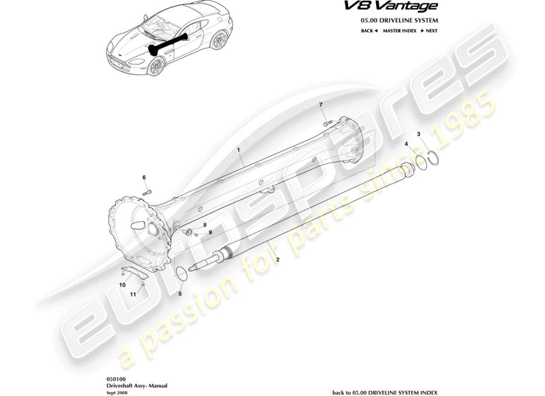 aston martin v8 vantage (2016) driveshaft assembly part diagram