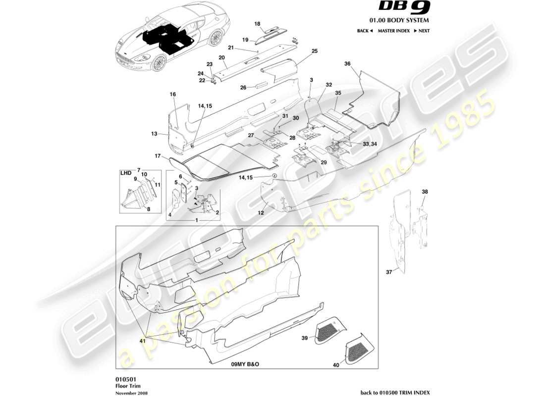 aston martin db9 (2007) floor trim part diagram