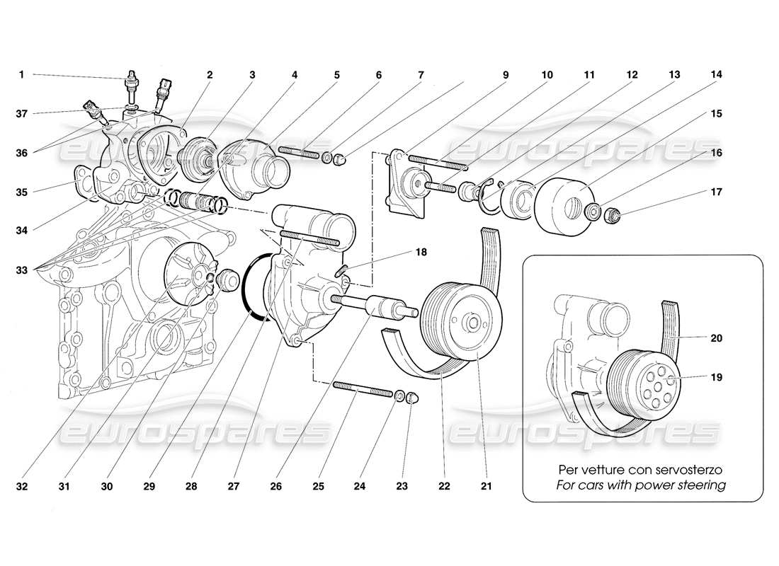 lamborghini diablo se30 (1995) thermostat and water pump part diagram