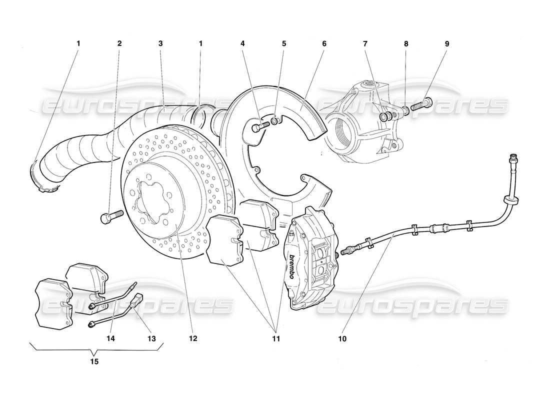 lamborghini diablo sv (1997) front brakes parts diagram