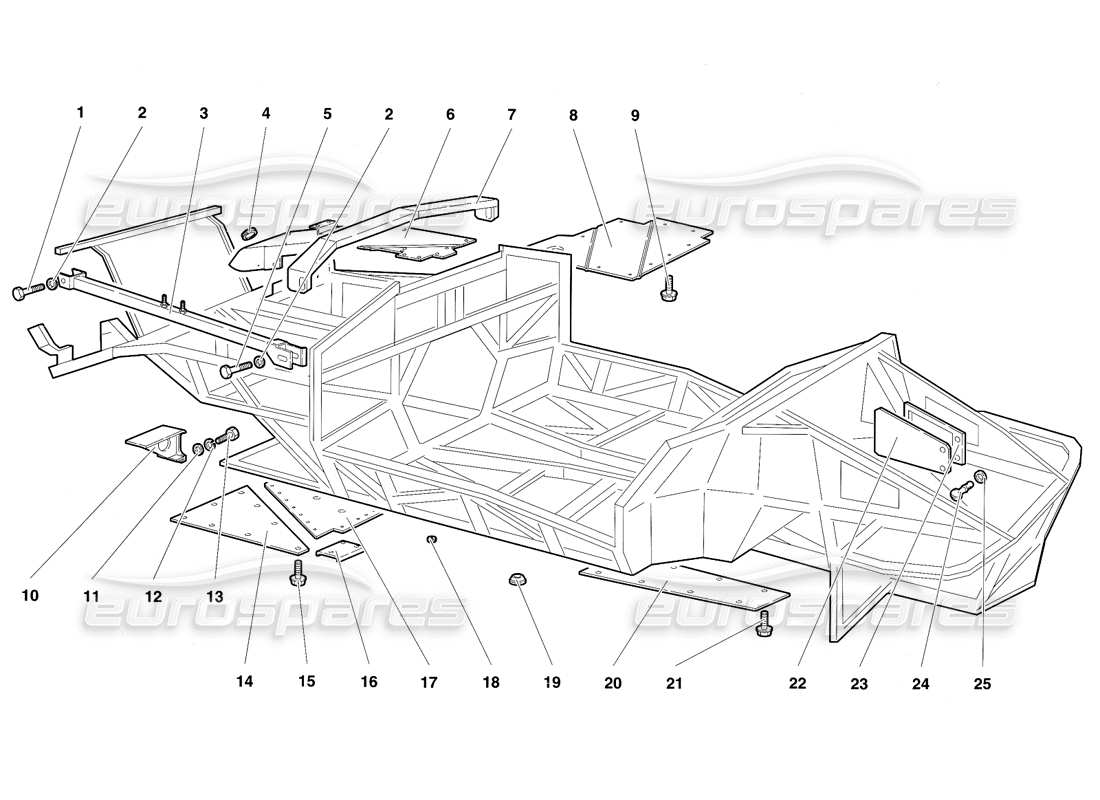 lamborghini diablo sv (1997) frame elements parts diagram