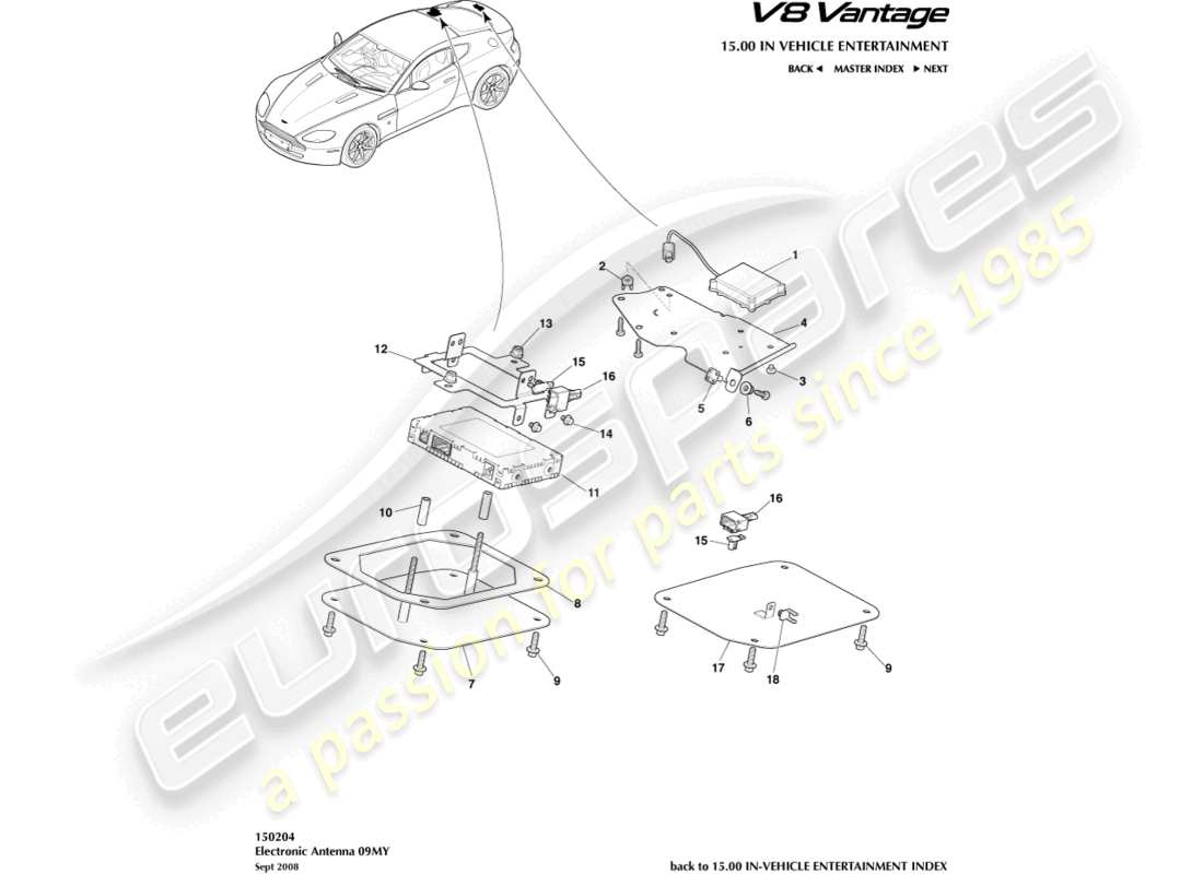 aston martin v8 vantage (2009) electronic antenna, 09my part diagram