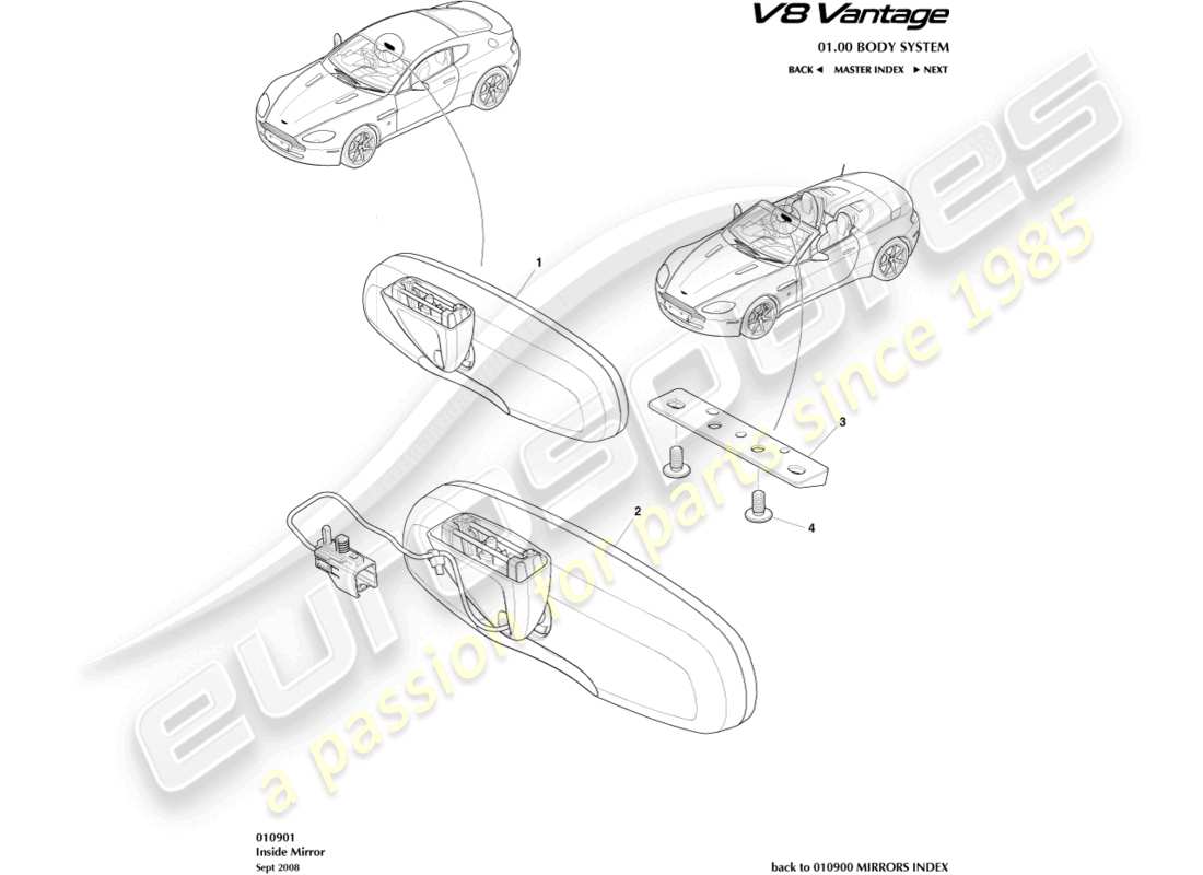 aston martin v8 vantage (2016) interior mirror part diagram