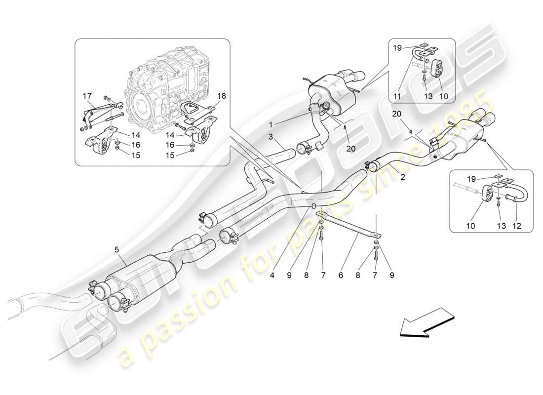 maserati granturismo s (2013) silencers parts diagram