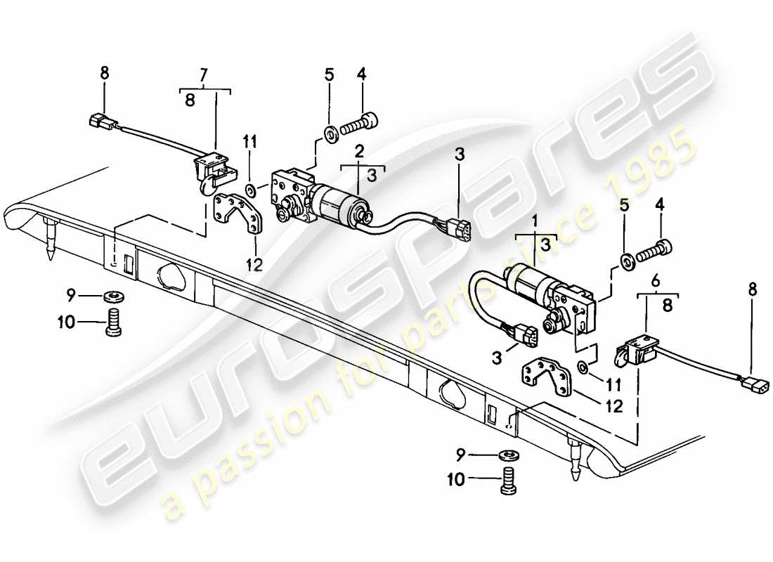 porsche 911 (1989) convertible top - catch - electrically adjustable part diagram