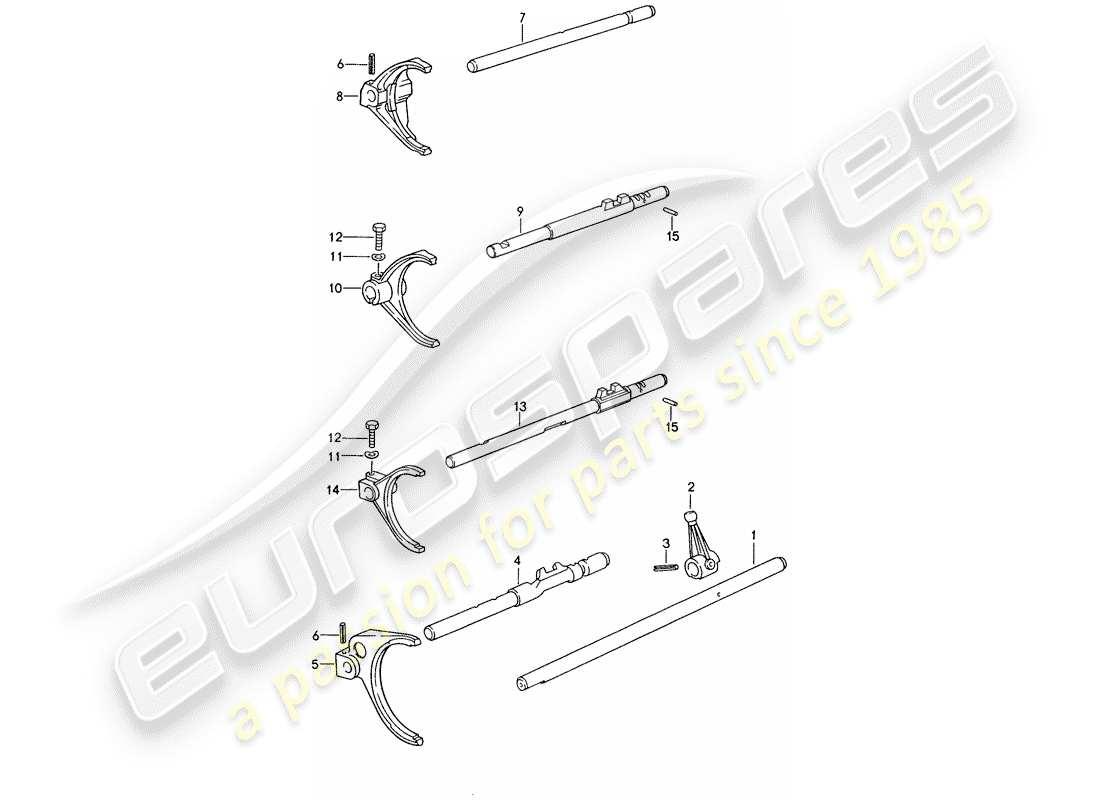 porsche 993 (1996) selector shaft - selector fork part diagram