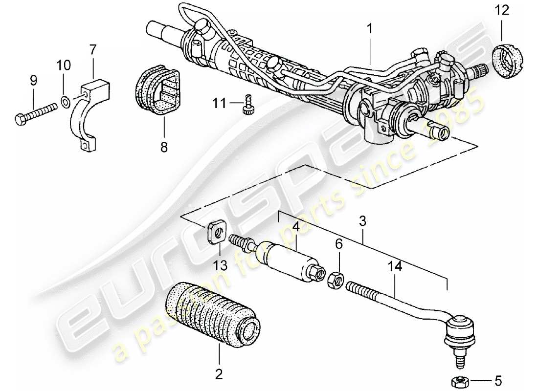 porsche 993 (1996) steering gear - steering parts part diagram