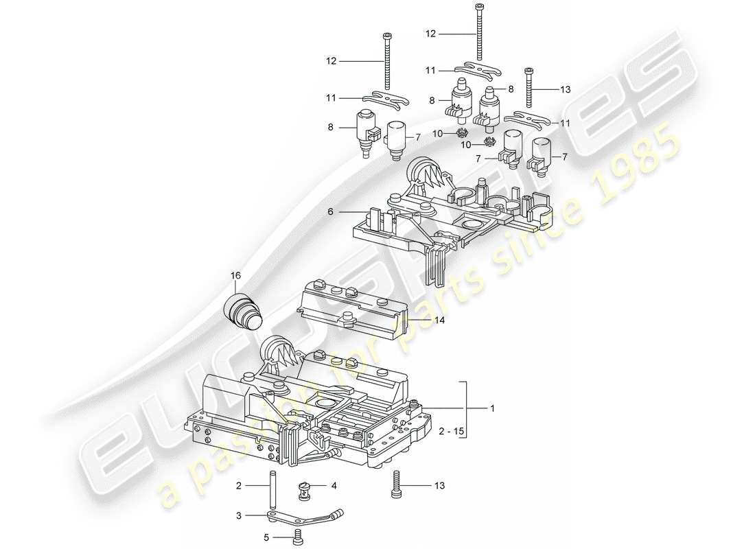porsche 996 (2005) tiptronic - - valve body - solenoid valve - pressure regulator - d - mj 2002>> part diagram
