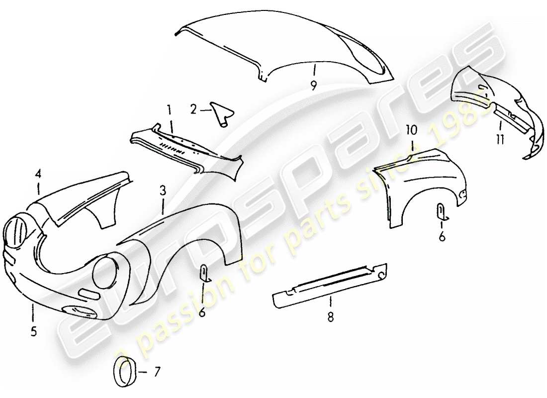 porsche 356/356a (1951) exterior panelling parts diagram