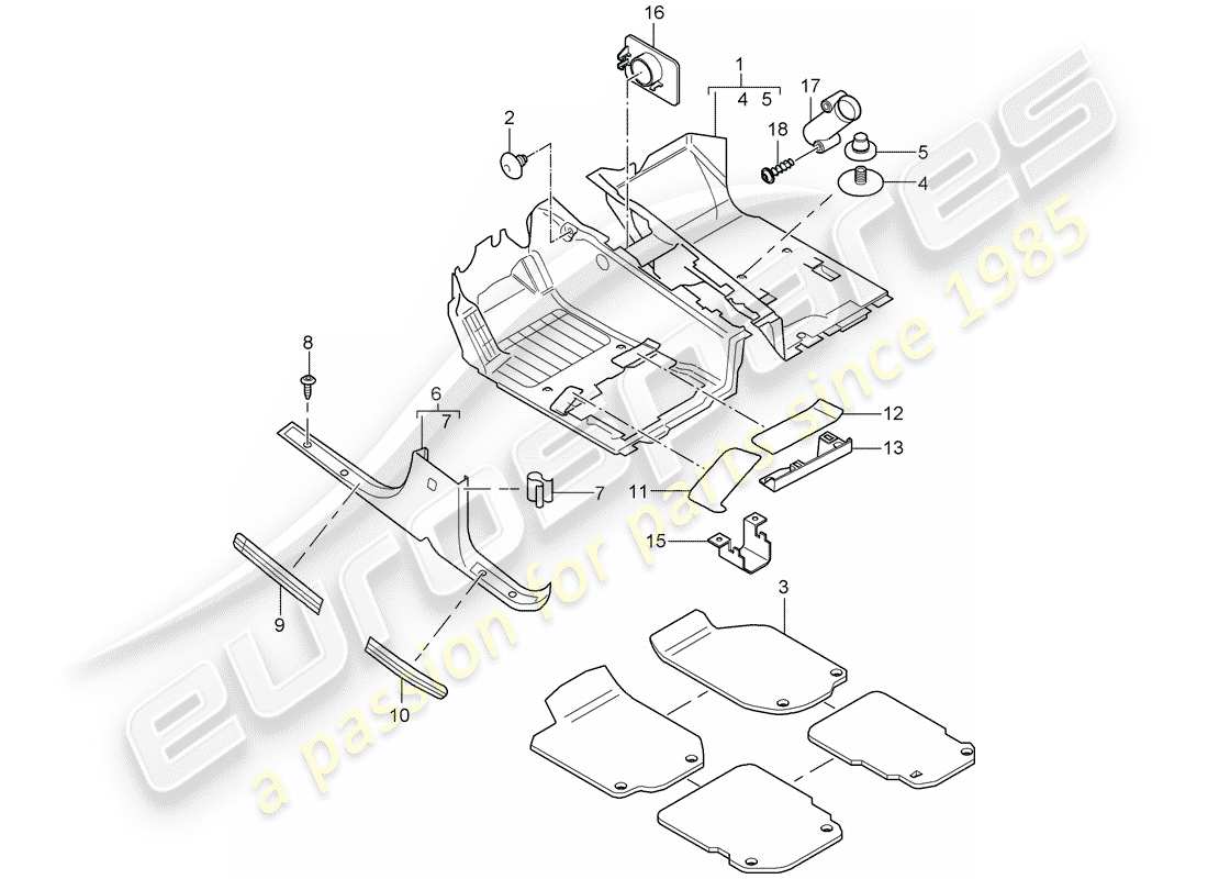 porsche cayenne (2008) floor cover part diagram