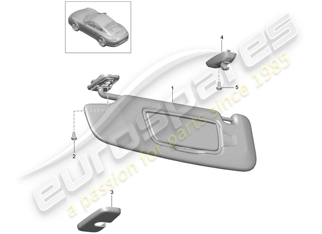 porsche 991 (2013) sun vizors parts diagram