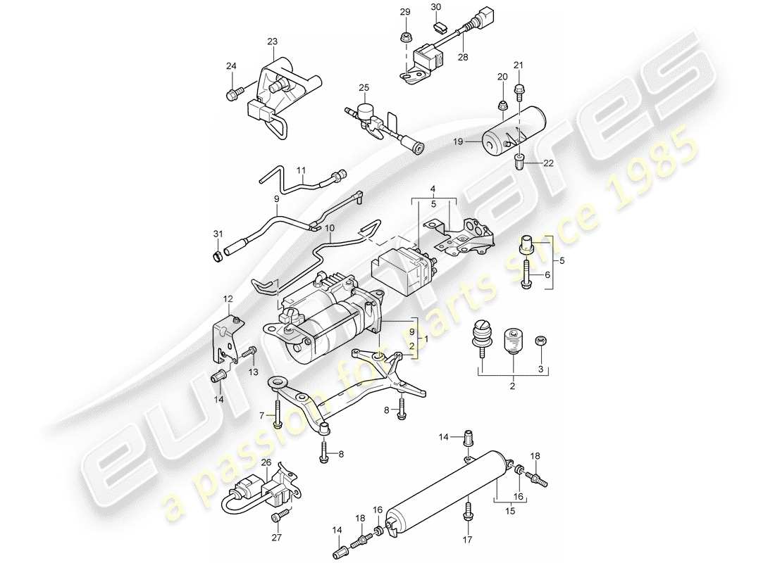 porsche cayenne (2010) self levelling system parts diagram