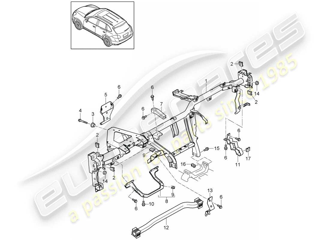 porsche cayenne e2 (2017) retaining frame parts diagram