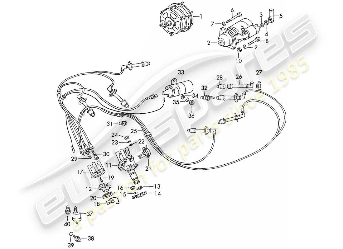 porsche 911 (1970) engine electrics part diagram