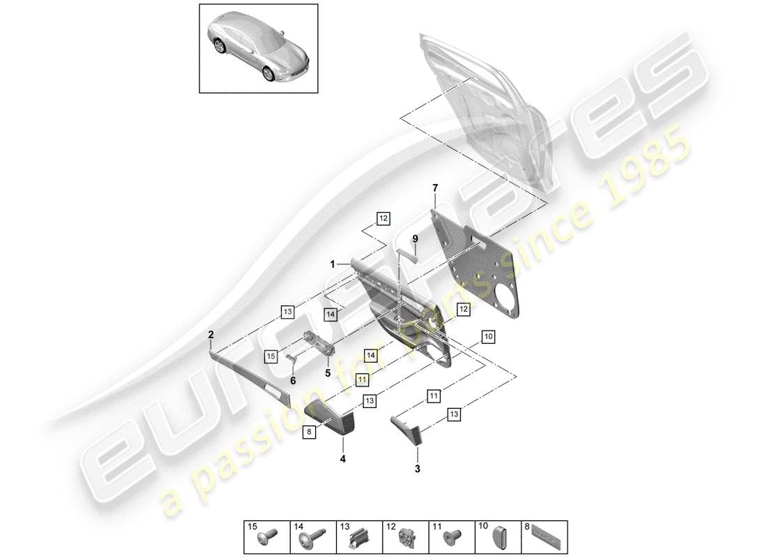 porsche panamera 971 (2020) door panel parts diagram