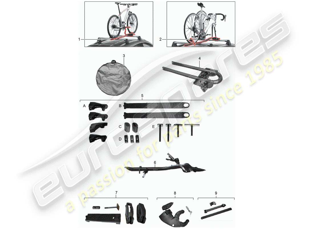 porsche tequipment macan (2018) bicycle carrier parts diagram