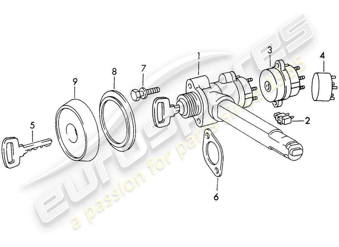 porsche 911 (1973) steering lock part diagram